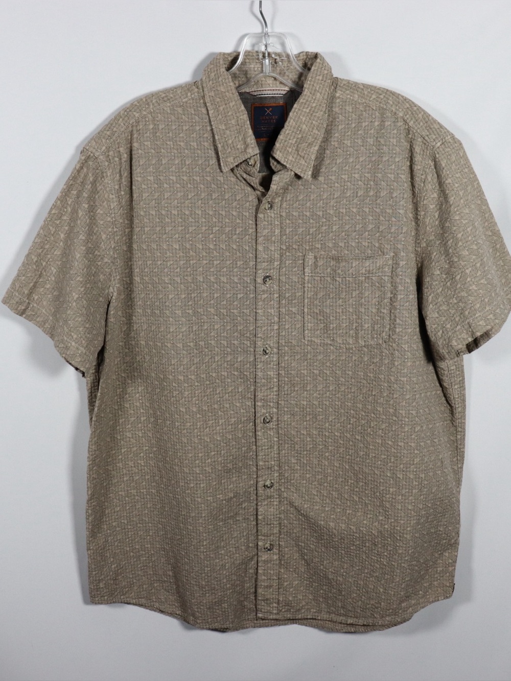 Denver Hayes Short Sleeve Button-Up Shirt Tan Pattern Men’s Large Casual - Picture 2 of 8